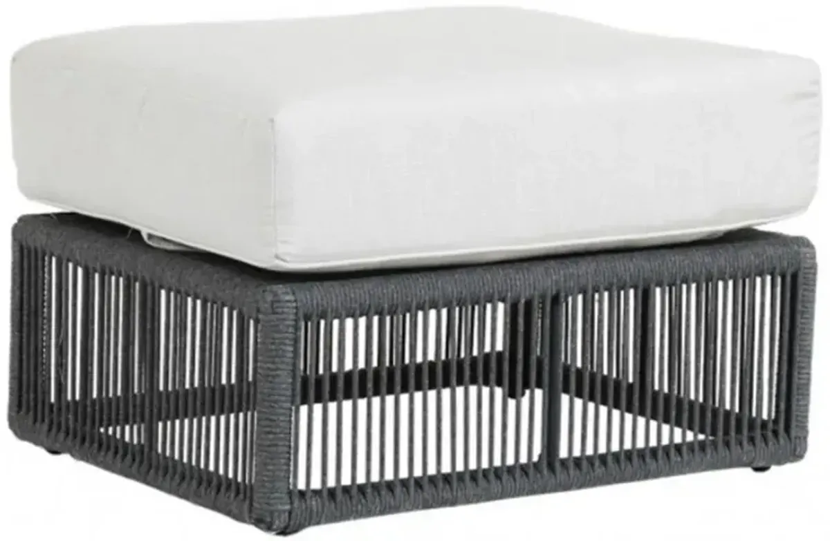 Levi Coastal Grey Cushion Black Woven Rope Outdoor Ottoman