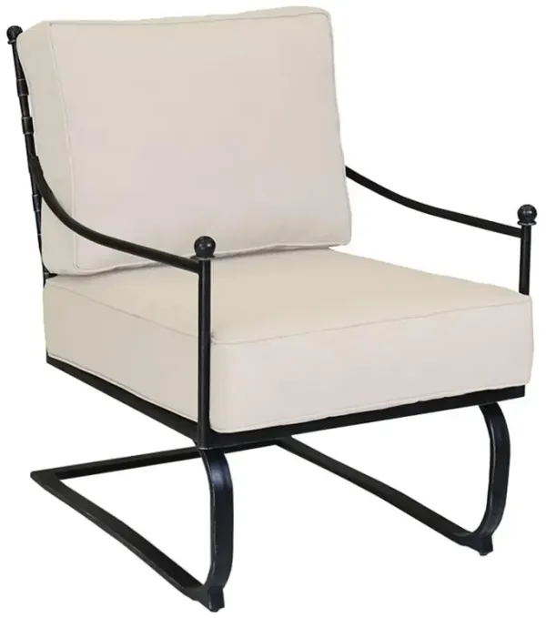 Aurore Beige Cushion Black Metal Rocking Outdoor Club Chair