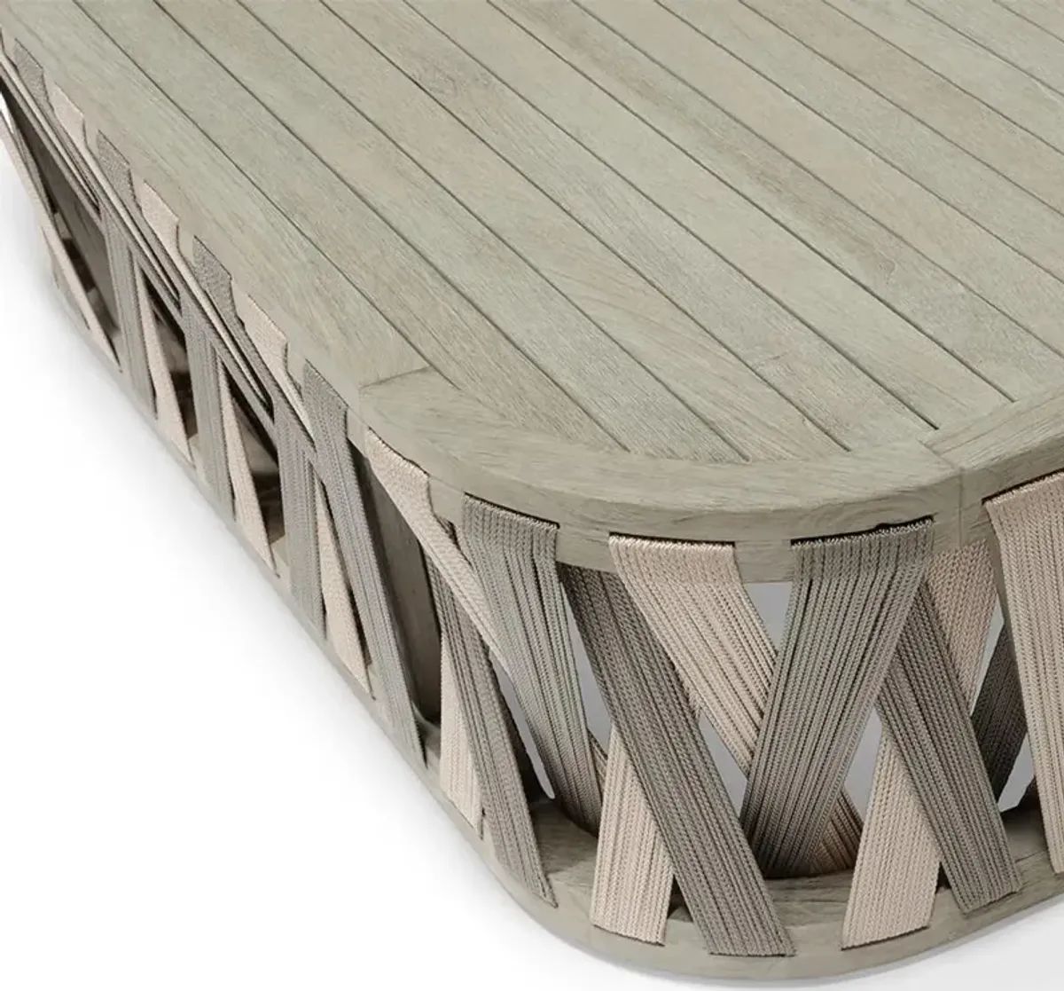 Palecek Boca Coastal Beach Grey Teak Woven Rope Outdoor Coffee Table
