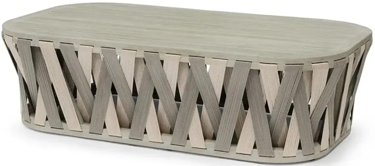 Palecek Boca Coastal Beach Grey Teak Woven Rope Outdoor Coffee Table