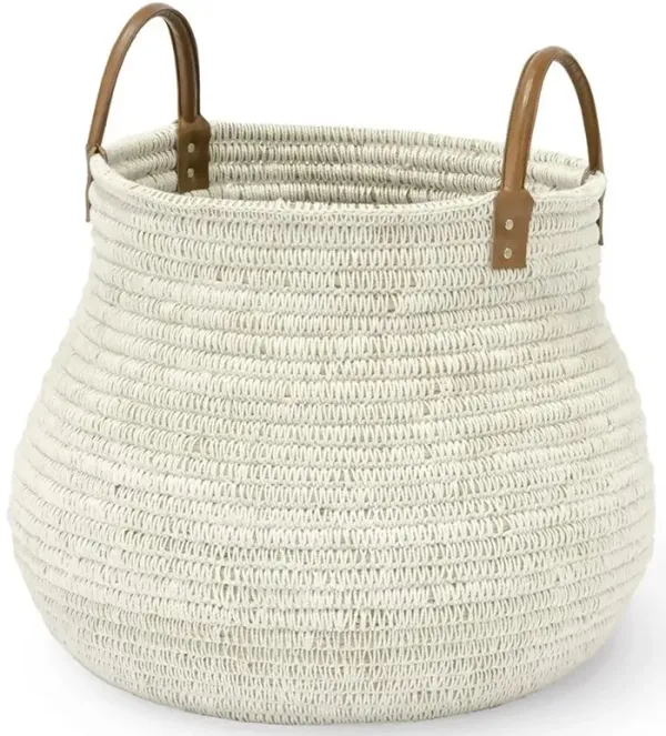 Palecek Cairo Global Bazaar White Cotton Rope Rattan Basket - Large