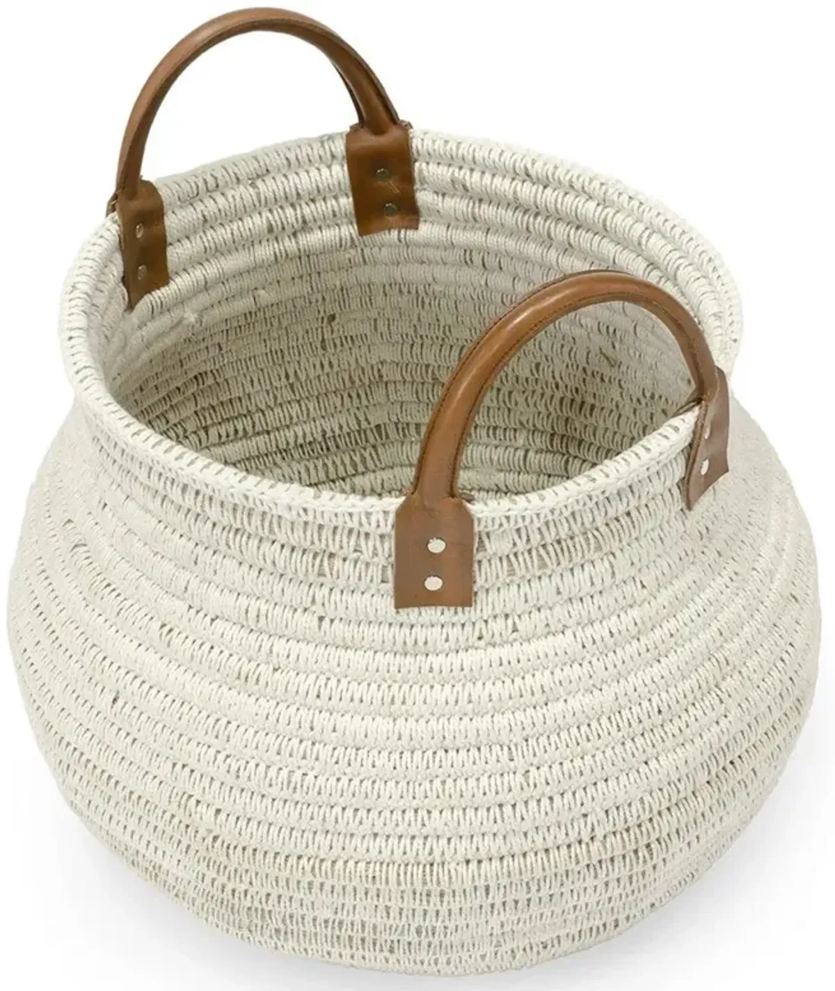 Palecek Cairo Global Bazaar White Cotton Rope Rattan Basket - Small