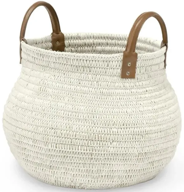 Palecek Cairo Global Bazaar White Cotton Rope Rattan Basket - Small