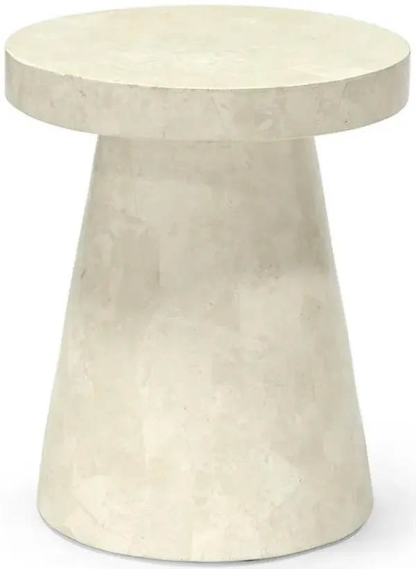 Palecek Foley Modern Classic White Stone Fiberglass Round Outdoor Side End Table