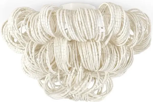 Palecek Monroe Coastal Beach Cream White Wood Beaded Semi Flush Mount