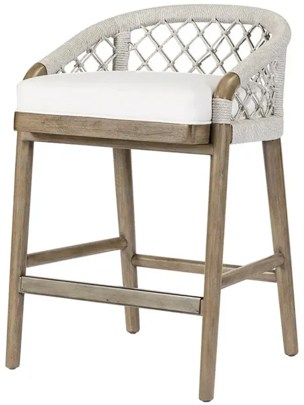 Palecek Otis Coastal Beach White Performance Woven Rope Hardwood Counter Stool