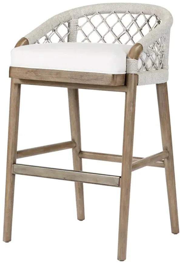 Palecek Otis Coastal Beach White Performance Woven Rope Hardwood Bar Stool