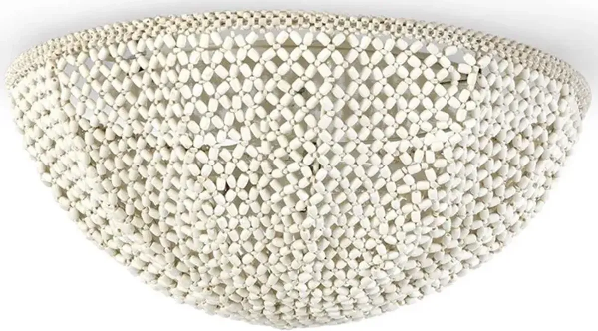 Palecek Quinn Coastal Beach Cream White Wood Coconut Beaded Dome Flush Mount