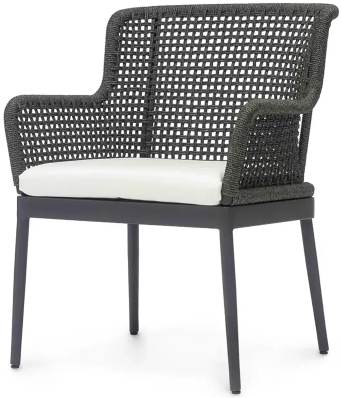 Palecek Somerset Coastal Beach Black Woven Rope Outdoor Dining Arm Chair