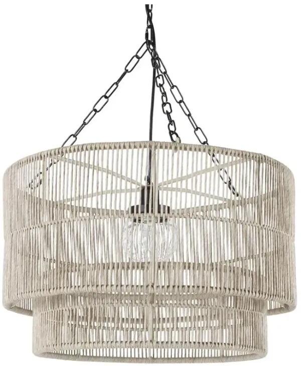 Palecek Tanner Coastal Beach Off White Woven Wicker Outdoor Drum Pendant