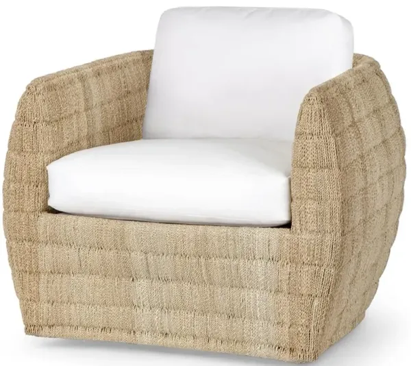 Palecek Ventura Coastal Natural Lampakanai Rope White Performance Swivel Arm Chair