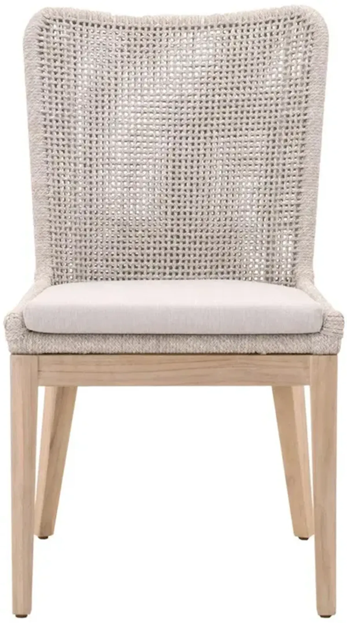Kailey Coastal Grey Teak Beige Woven Rope Outdoor Dining Side Chair - Set of 2