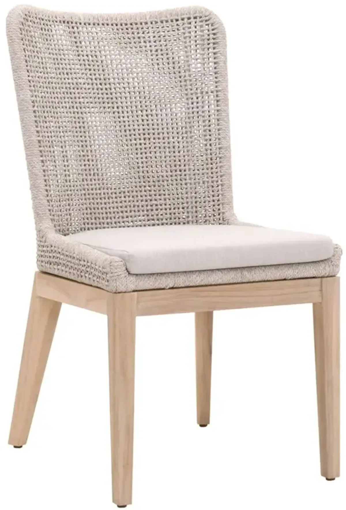 Kailey Coastal Grey Teak Beige Woven Rope Outdoor Dining Side Chair - Set of 2