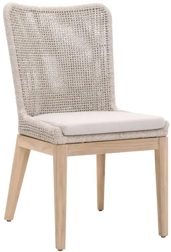 Kailey Coastal Grey Teak Beige Woven Rope Outdoor Dining Side Chair - Set of 2