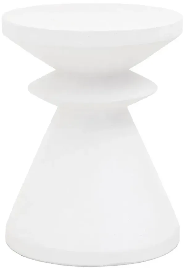 Declan Coastal Beach White Concrete Round Hourglass Outdoor Side End Table