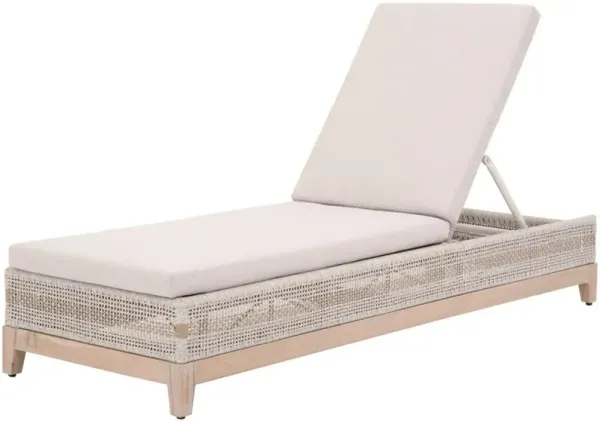 Theodore Coastal Beach Grey Upholstered Woven Rope Teak Outdoor Chaise Lounge