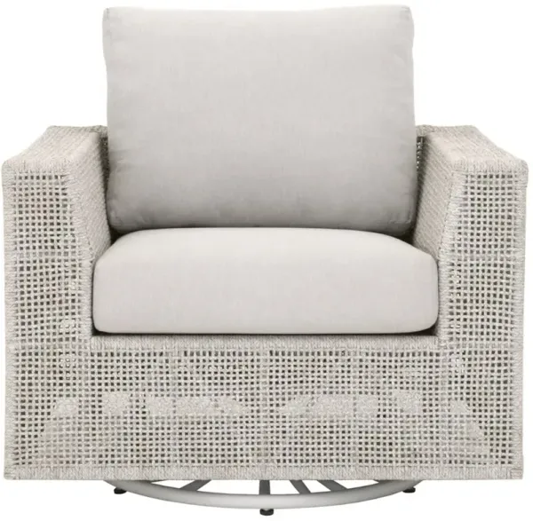 Alaina Coastal Beach Grey Woven Rope Teak Wood Outdoor Swivel Arm Chair