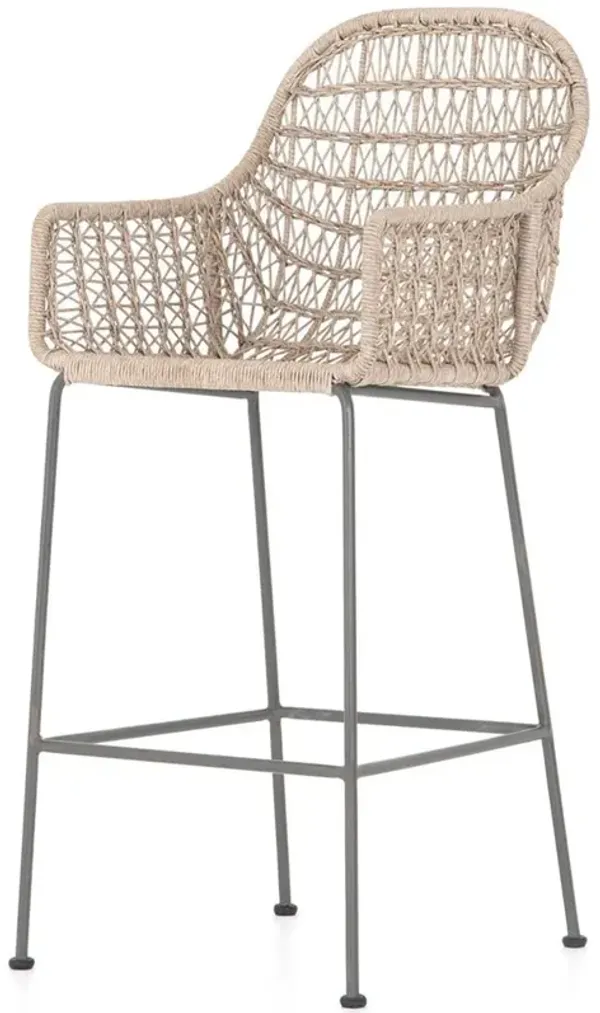 Elena Coastal Beach Beige Wicker Iron Frame Outdoor Bar Stool