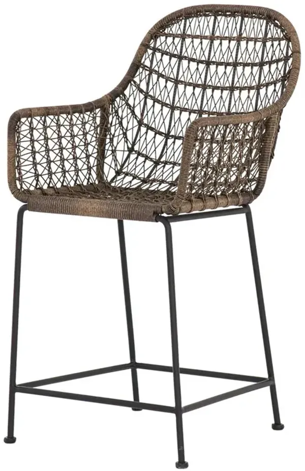 Elena Coastal Beach Dark Brown Wicker Iron Frame Outdoor Counter Stool