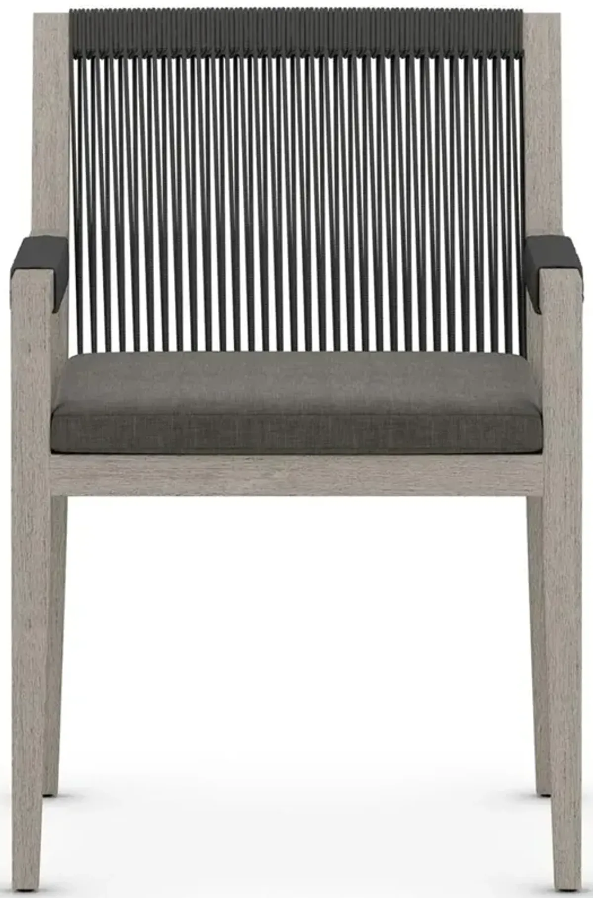 Cheryl Modern Black Cushion Woven Grey Teak Outdoor Dining Arm Chair