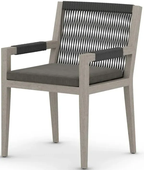 Cheryl Modern Black Cushion Woven Grey Teak Outdoor Dining Arm Chair