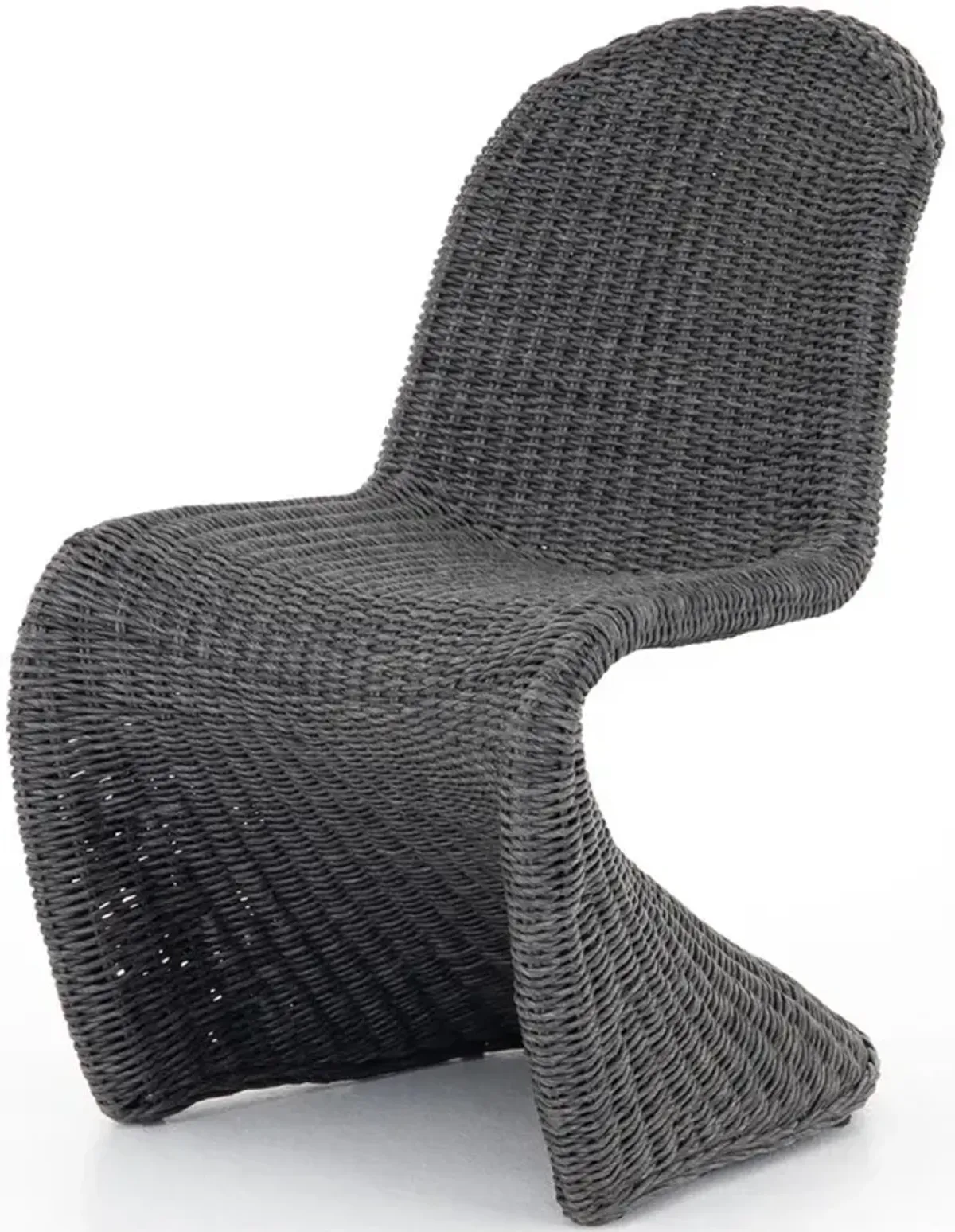 Ivanna Coastal Beach Black Woven Wicker Outdoor Dining Chair