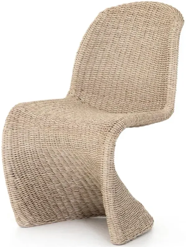 Ivanna Modern Classic Beige Woven Wicker Outdoor Dining Side Chair