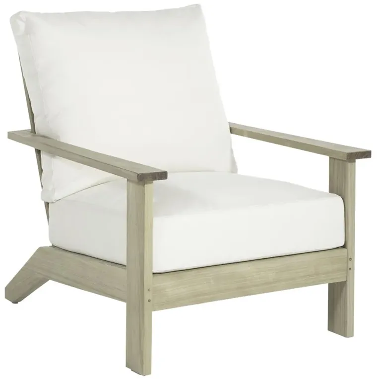 Ashland Modern White Cushion Oyster Grey Teak Outdoor Lounge Chair