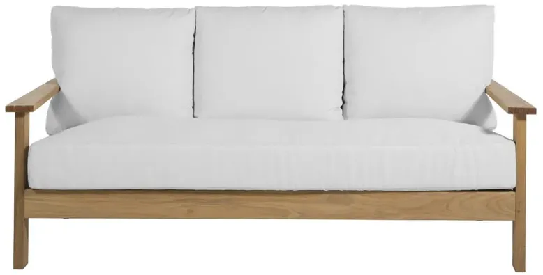 Ashland Modern White Cushion Natural Teak Outdoor Sofa - 73.13"