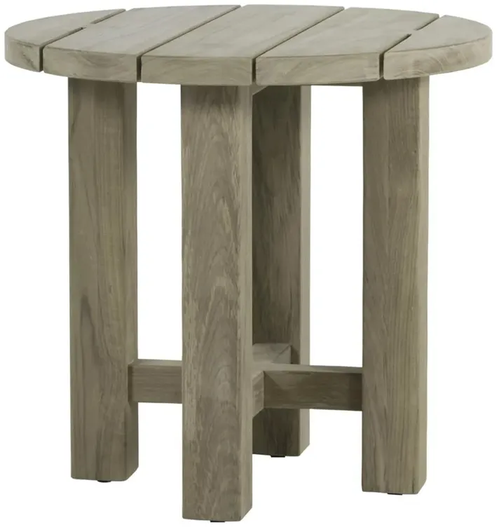 Croquet Coastal Oyster Grey Teak Round Outdoor Side End Table