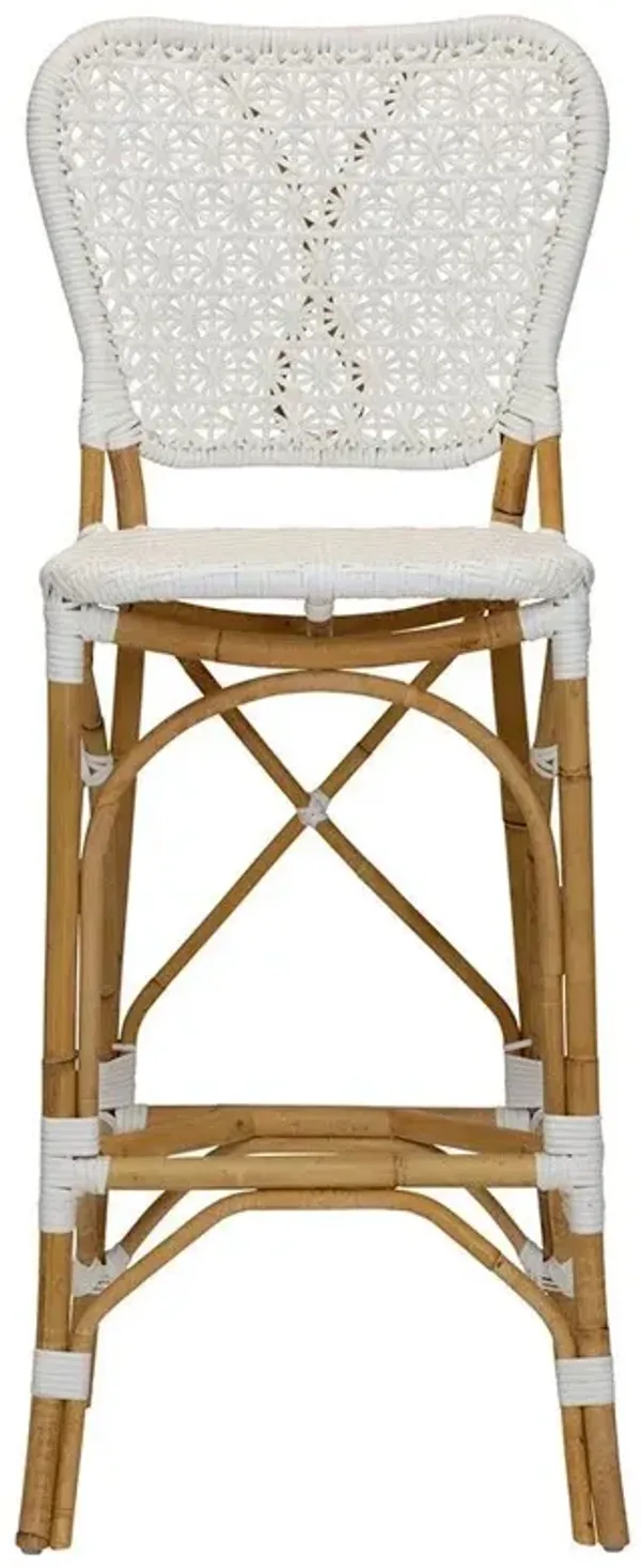 Judy Coastal Beach White Natural Rattan Outdoor Bar Stool