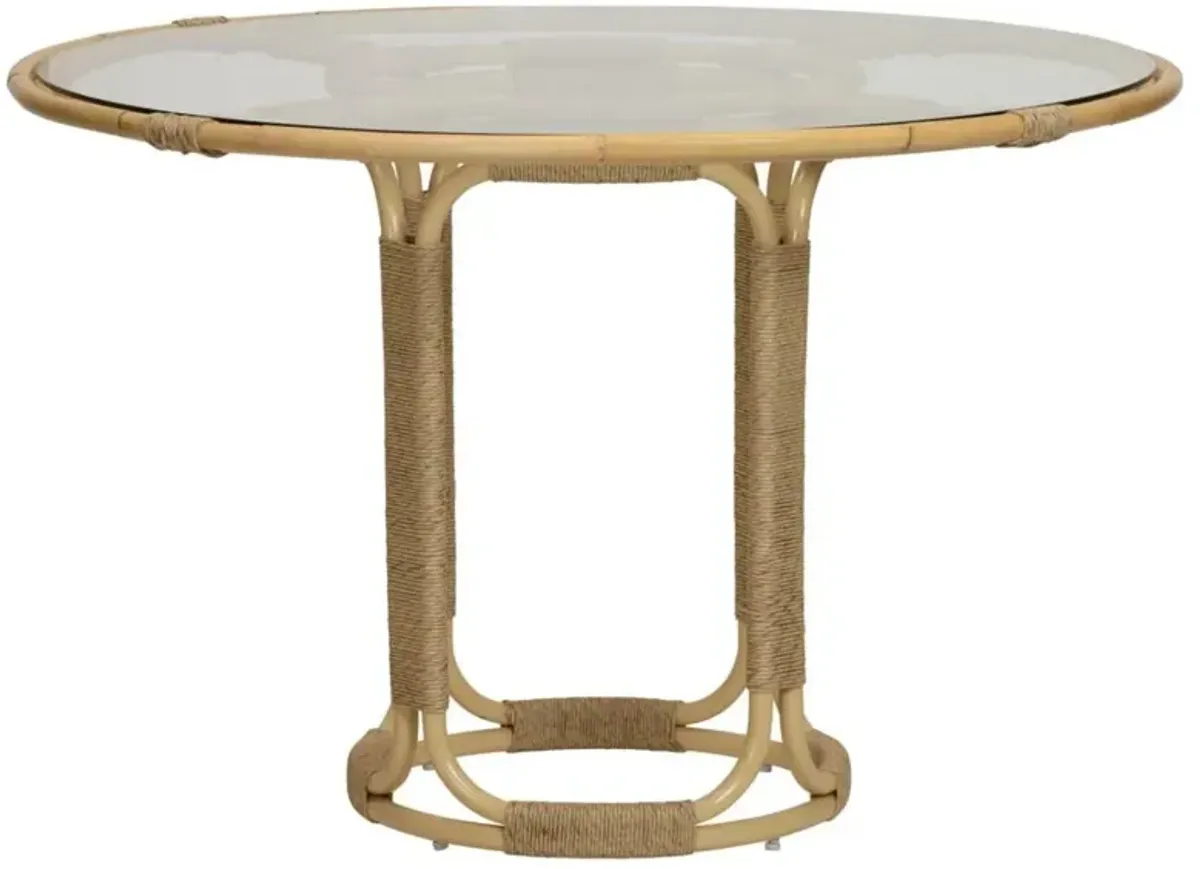 Rina Coastal Beach Natural Rattan Glass Dining Table - 47"