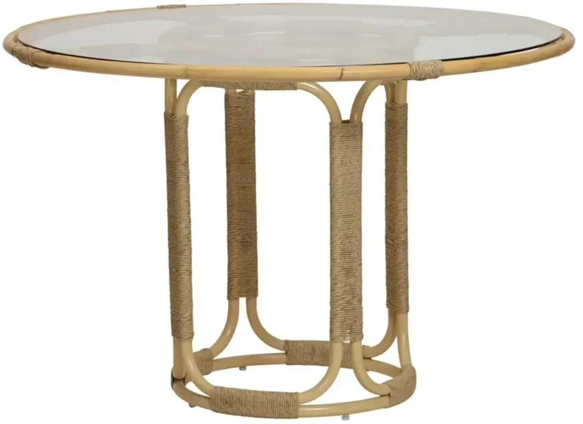 Rina Coastal Beach Natural Rattan Glass Dining Table - 47"