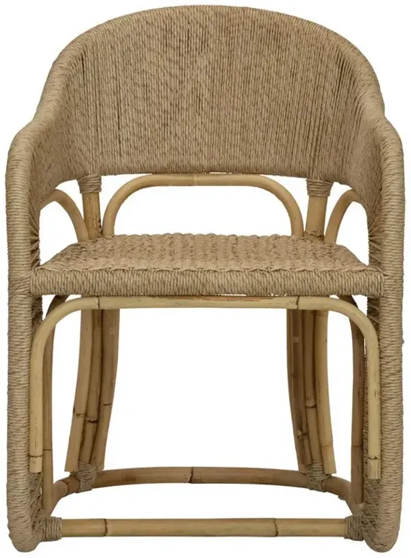 Rina Ellen Coastal Brown Rush Rattan Frame Dining Arm Chair
