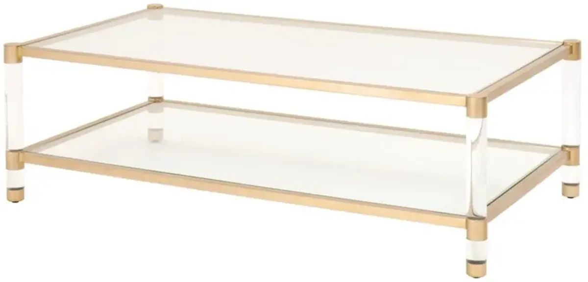Rowan Modern Classic Glass Top Clear Acrylic Gold Metal Frame Rectangular Coffee Table