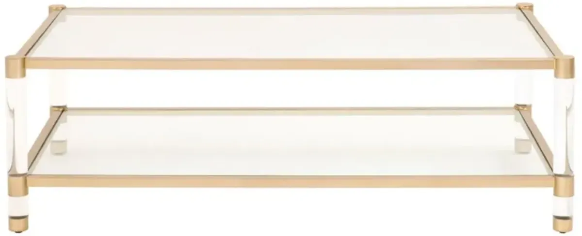 Rowan Modern Classic Glass Top Clear Acrylic Gold Metal Frame Rectangular Coffee Table