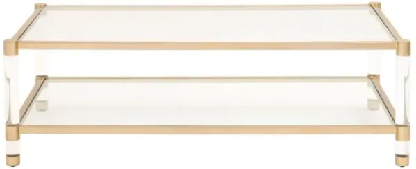 Rowan Modern Classic Glass Top Clear Acrylic Gold Metal Frame Rectangular Coffee Table