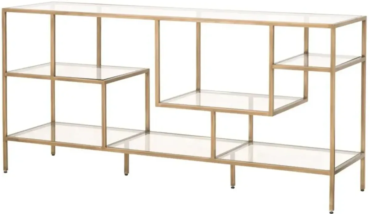 Ava Modern Classic Glass Brass Console Bookcase