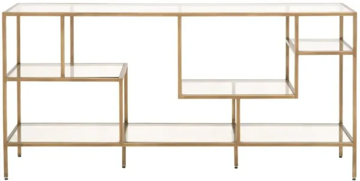 Ava Modern Classic Glass Brass Console Bookcase