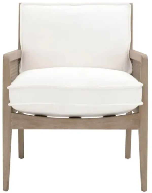 Elias Coastal Beach White Performance Grey Oak Frame Woven Rattan Arm Chair