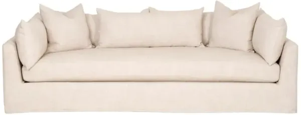Nathan Modern Classic Beige Slipcovered Espresso Birch Wood Sofa