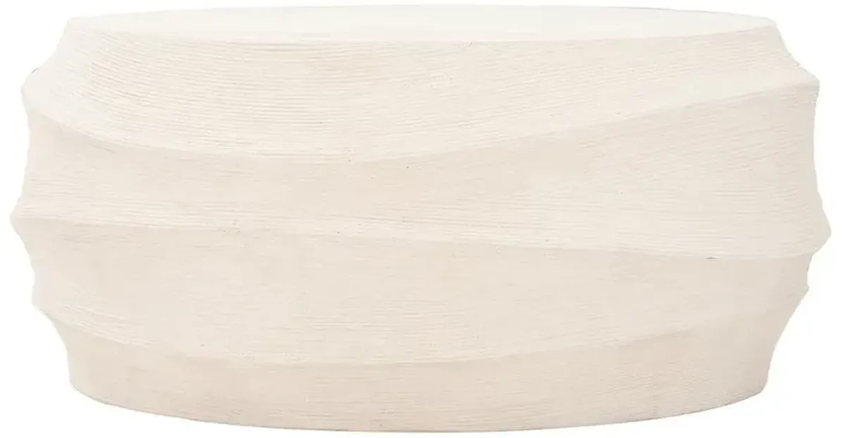 Mein Coastal Beach Ivory Textured Stonecast Round Outdoor Coffee Table