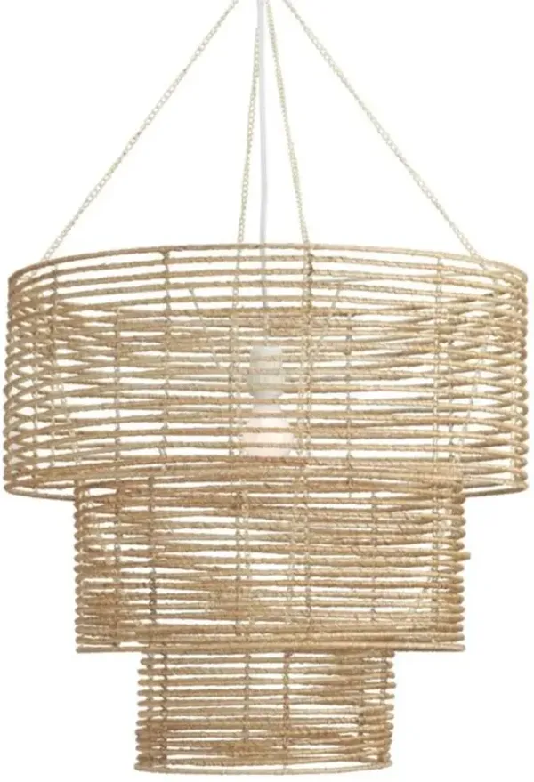 Isabella Coastal Beach Natural Jute Rope Wrapped 3 Tier Chandelier
