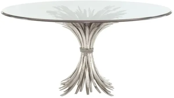 Selena Modern Classic Glass Silver Metal Leaves Round Dining Table - 48"