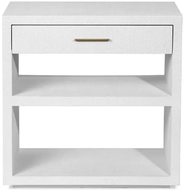 Livia Modern Classic White Faux Linen Nightstand - Large