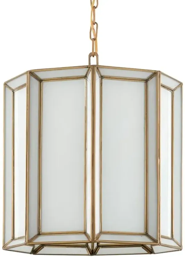 Farrah Hollywood Regency White Glass Antique Brass Pendant