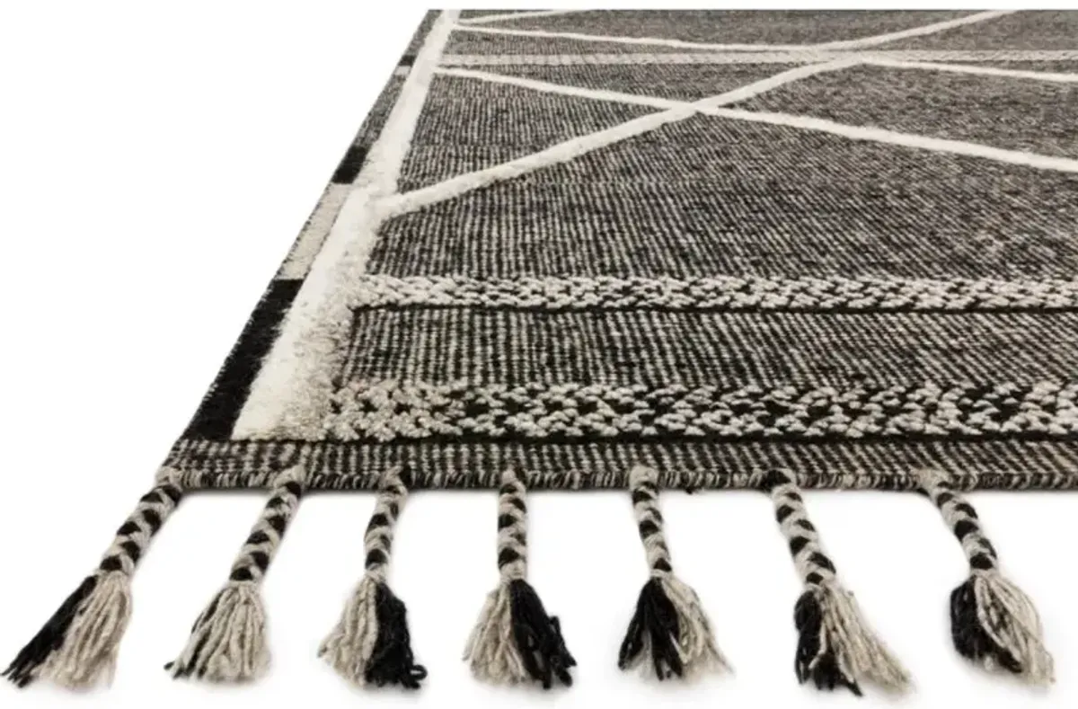 Helen Global Bazaar Black Wool Diamond Patterned Hand Knotted Rug - Sample