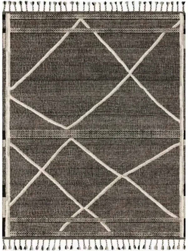 Helen Global Bazaar Black Wool Diamond Patterned Hand Knotted Rug - 9'6"x13'6"