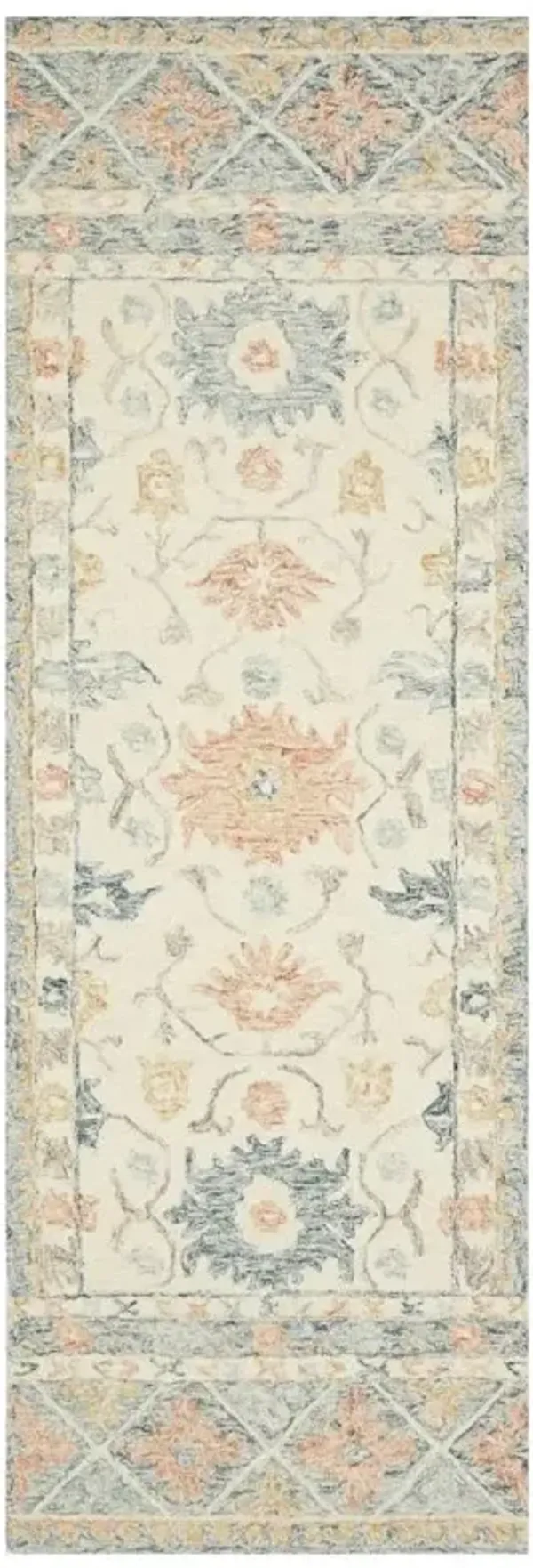Jareth French Country Ivory Blue Wool Patterned Rug - 2'6"x9'9"