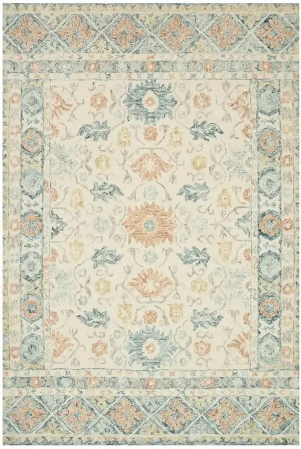 Jareth French Country Ivory Blue Wool Patterned Rug - 3'6"x5'6"